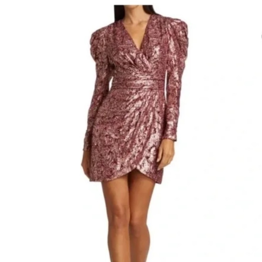 Jonathan Simkhai NEW Metallic Silk Jacquard Puff Sleeve Dress